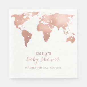 Pink Gold Wereldkaart Travel Adventure Baby shower Servet