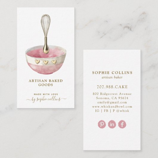 Pink Gold Whisk Bowl Baker Pastry Chef Visitekaartje (Voorkant / Achterkant)