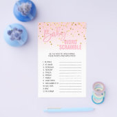 Pink Gold White Baby shower WORD SCRAMBLE Flyer (Enkel)