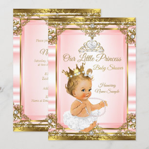 Pink Gold White Pearl Princess Baby shower Blonde Kaart