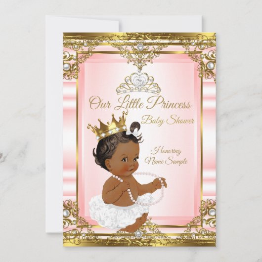 Pink Gold White Pearl Princess Baby shower Ethnic Kaart (Voorkant)