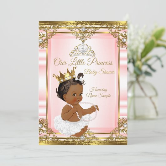 Pink Gold White Pearl Princess Baby shower Ethnic Kaart (Staand voorkant)