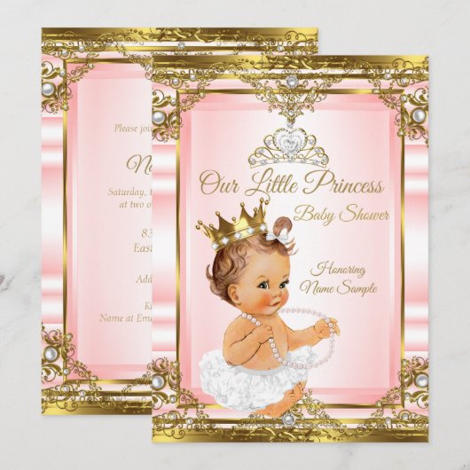 Pink Gold White Pearl Princess Baby shower Light Kaart (Voorkant / Achterkant)