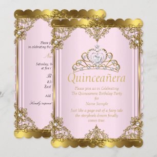 Pink Gold White Pearl Princess Quinceanera 2 Kaart