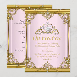 Pink Gold White Pearl Princess Quinceanera Blush Kaart