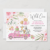 Pink Gold Wild One Oerwoud Safari Girl 1ste verjaa Kaart (Voorkant)