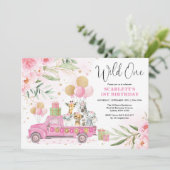 Pink Gold Wild One Oerwoud Safari Girl 1ste verjaa Kaart (Staand voorkant)