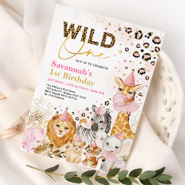 Pink Gold Wild One Safari Party Animals Birthday Kaart