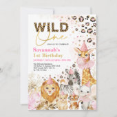 Pink Gold Wild One Safari Party Animals Birthday Kaart (Voorkant)