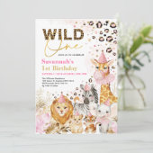 Pink Gold Wild One Safari Party Animals Birthday Kaart (Staand voorkant)