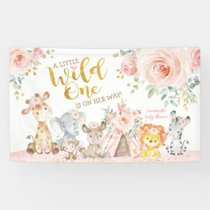Pink Gold Wild Tribal Oerwoud Safari Baby shower Spandoek