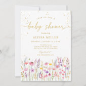 Pink Gold Wildflower Meadow Baby shower Kaart (Voorkant)