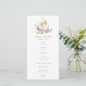 Pink Gold Wine Glasses Floral Wedding Programme Bedankkaart (Staand voorkant)