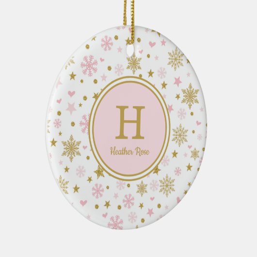 Pink Gold Winter Onederland Birthday Party Favors Keramisch Ornament (Rechts)
