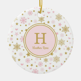 Pink Gold Winter Onederland Birthday Party Favors Keramisch Ornament
