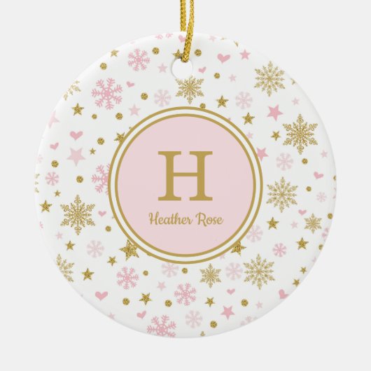 Pink Gold Winter Onederland Birthday Party Favors Keramisch Ornament (Voorkant)