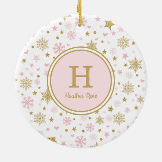 Pink Gold Winter Onederland Birthday Party Favors Keramisch Ornament (Achterkant)