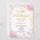 Pink Gold Winter ONEderland Snow Birthday Invite Kaart (Voorkant)