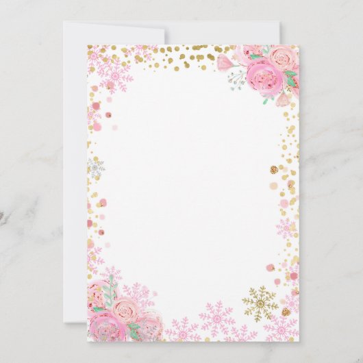 Pink Gold Winter ONEderland Snow Birthday Invite Kaart (Achterkant)