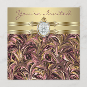Pink Gold Womans Birthday Party Invitations Kaart