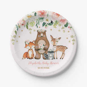 Pink Gold Woodland Diers Forest Floral Baby Girl Papieren Bordje