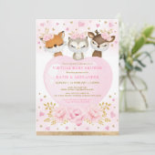 Pink Gold Woodland Sweetheart Virtual Baby shower Kaart (Staand voorkant)
