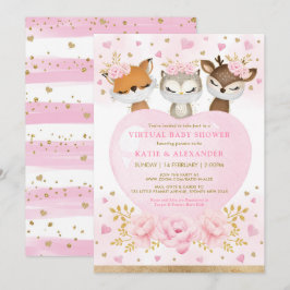 Pink Gold Woodland Sweetheart Virtual Baby shower Kaart
