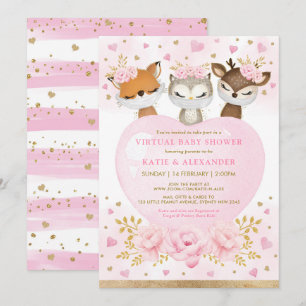 Pink Gold Woodland Sweetheart Virtual Baby shower Kaart