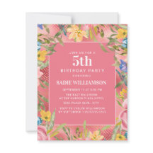 Pink Gold Yellow Blue Floral Girl's 5e verjaardag