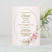 Pink Golden Floral Geometric Peach Bridal Shower Kaart (Staand voorkant)