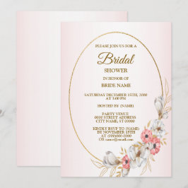 Pink Golden Floral Geometric Peach Bridal Shower Kaart