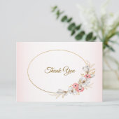 Pink Golden Floral Geometric Peach Wedding Bedankkaart (Staand voorkant)