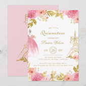 Pink Golden Floral Paris Chic Quinceanera Kaart (Voorkant / Achterkant)