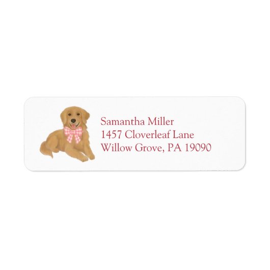 Pink Golden Retriever Puppy Return Address Label (Voorkant)
