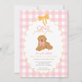 Pink Goldendoodle Dog First Birthday Party Kaart (Voorkant)