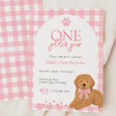 Pink Goldendoodle Dog One Golden Year birthday Kaart