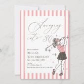 Pink Golf 30th Birthday Party Swinging Into 30 Kaart (Voorkant)