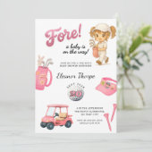 Pink Golf Baby shower Invitation Pink Kaart (Staand voorkant)