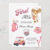 Pink Golf Baby shower Invitation Pink Kaart (Voorkant / Achterkant)