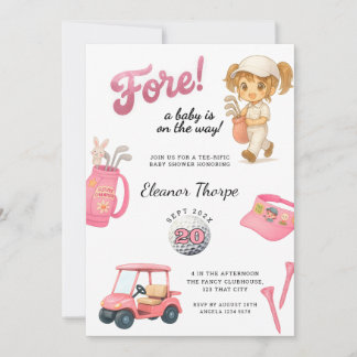 Pink Golf Baby shower Invitation Pink Kaart