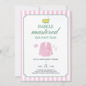 Pink Golf Birthday Invitation Template Girls FirsT Kaart (Voorkant)