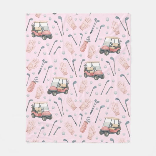 Pink Golf Cart Pattern Lady Golfer  Fleece Deken (Voorkant)