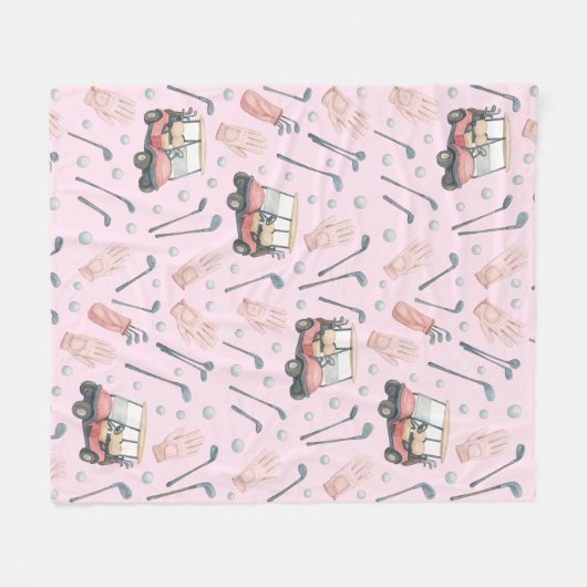 Pink Golf Cart Pattern Lady Golfer  Fleece Deken (Voorkant (Horizontaal))