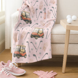 Pink Golf Cart Pattern Lady Golfer  Fleece Deken