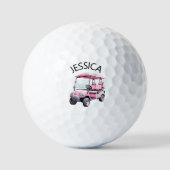 Pink Golf Cart with Name Golfballen (Voorkant)