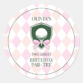 Pink Golf Girls Personalized 2nd Birthday Party Ronde Sticker (Voorkant)