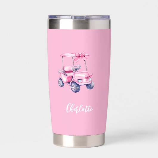 Pink golf kar naam script geïsoleerde drinkbeker (Achterkant)