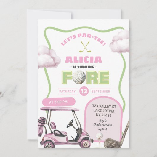 Pink Golf Kid's Fore Birthday Kaart (Voorkant)