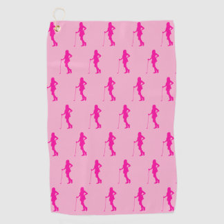 Pink Golf Lady Silhouette Golf Towel Golfhanddoek
