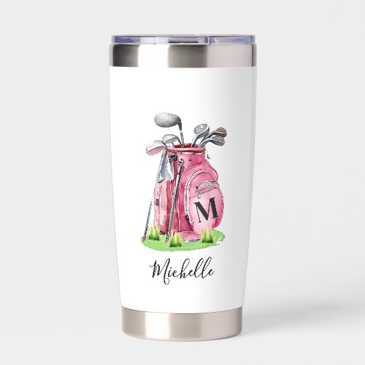 Pink Golf Monogram Geïsoleerde Drinkbeker (Voorkant)